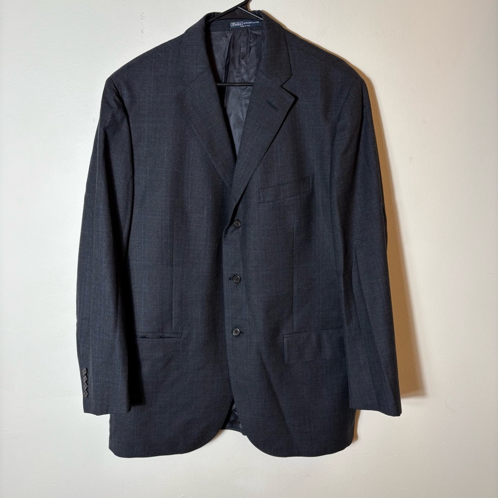 Polo Ralph Lauren Blue Label Suit Virgin Wool Glen Plaid with Blue Check 44R